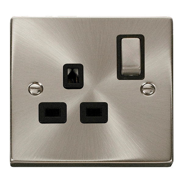 Click Deco 1G Switched Socket Satin Chrome Black Insert VPSC1535BK