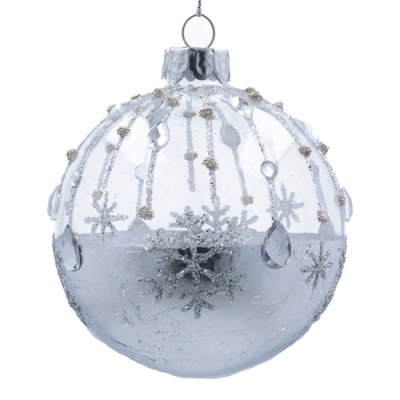 Clear & Silver / Jeweled Stripe Glass Bauble