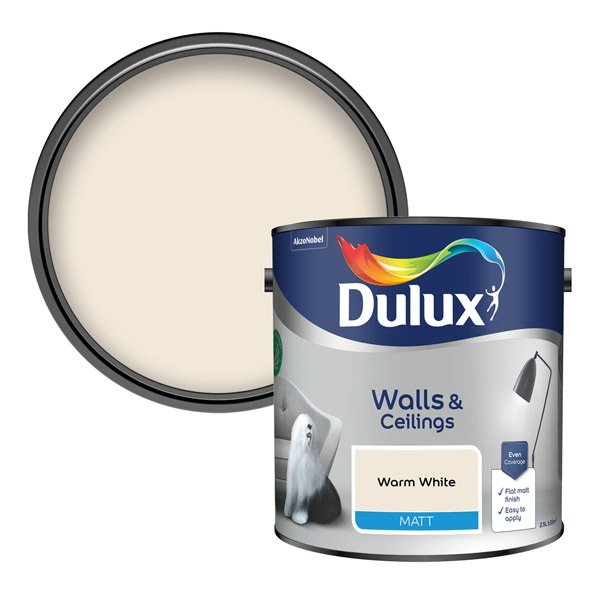 Dulux Matt Warm White 2.5L Paint Tin & Colour Swatch
