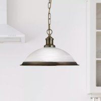 Bistro Pendant - Antique Brass Metal & Alabaster Glass