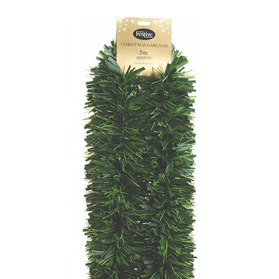 Festive 6 Ply Chunky Green Pine Tinsel Garland - 3m x 15cm