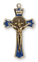 Metal/Blue Enamel Benedict Crucifix 3 inch   (1225/BLUE)