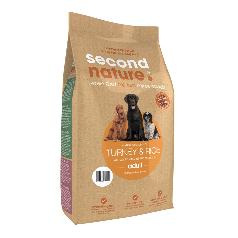 Second Nature Original Adult Dog Turkey and Rice Dry Food 2kg