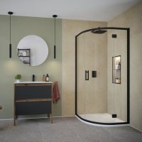 FLAIR ILI HINGE QUADRANT 800X1200MM MATTE BLACK WITH CLEAR GLASS COMPLETE