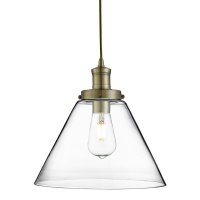 PYRAMID PENDANT - ANTIQUE BRASS & CLEAR GLASS SHADE
