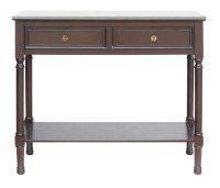 Back In Stock March Jacobean Brown 2 Drawer 1 Shelf Console Table with Hermes Grey Marble Top