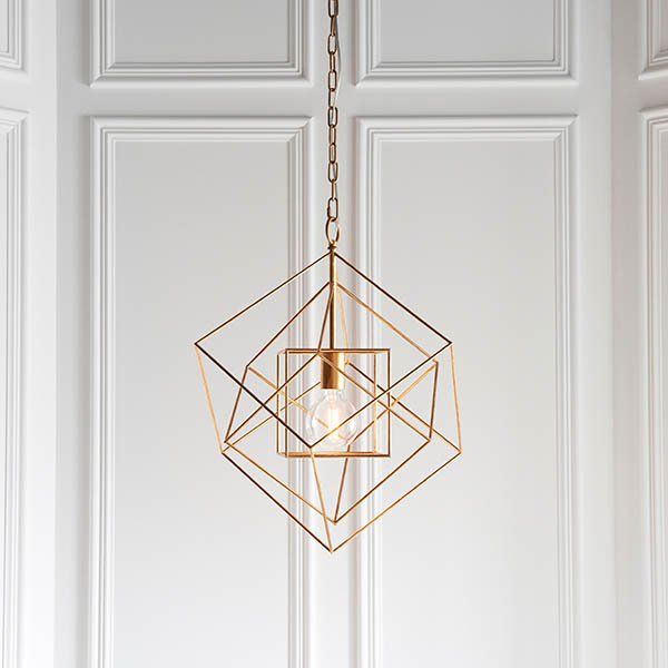 Endon Medium Gold Leaf Angular Framed Single Pendant
