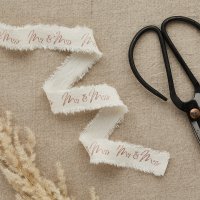 Rose Gold 'Mr & Mrs' Frayed White Cotton Ribbon - 25mm x 5m