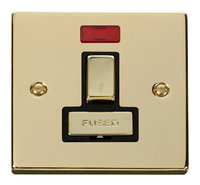 Click Deco Victorian Polished Brass with Black Insert switched Fused Spur with Neon | LV0101.0183
