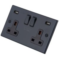 Granite Blue 2 Gang 13A Socket c/w 2XUSB 6103-914
