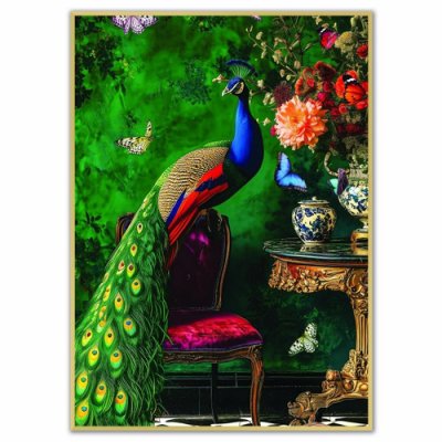Stately Peacock Velvet Canvas