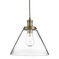 PYRAMID 1 LIGHT PENDANT ANTIQUE BRASS, CLEAR PYRAMID GLASS SHADE