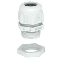 OBO Cable gland, metric thread, set with locknut, light grey M25