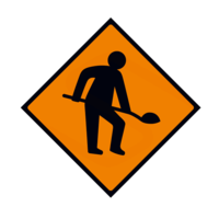 Cone Mountable Sign Men at Work, 600 x 600 mm Diamond Reflective Orange with Strap Bands