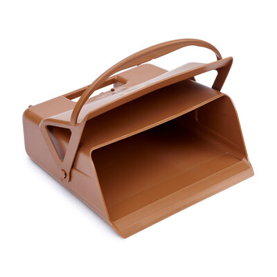 Foodgrade hand dust pan - with hinged lid and clasp, heavy duty, brown