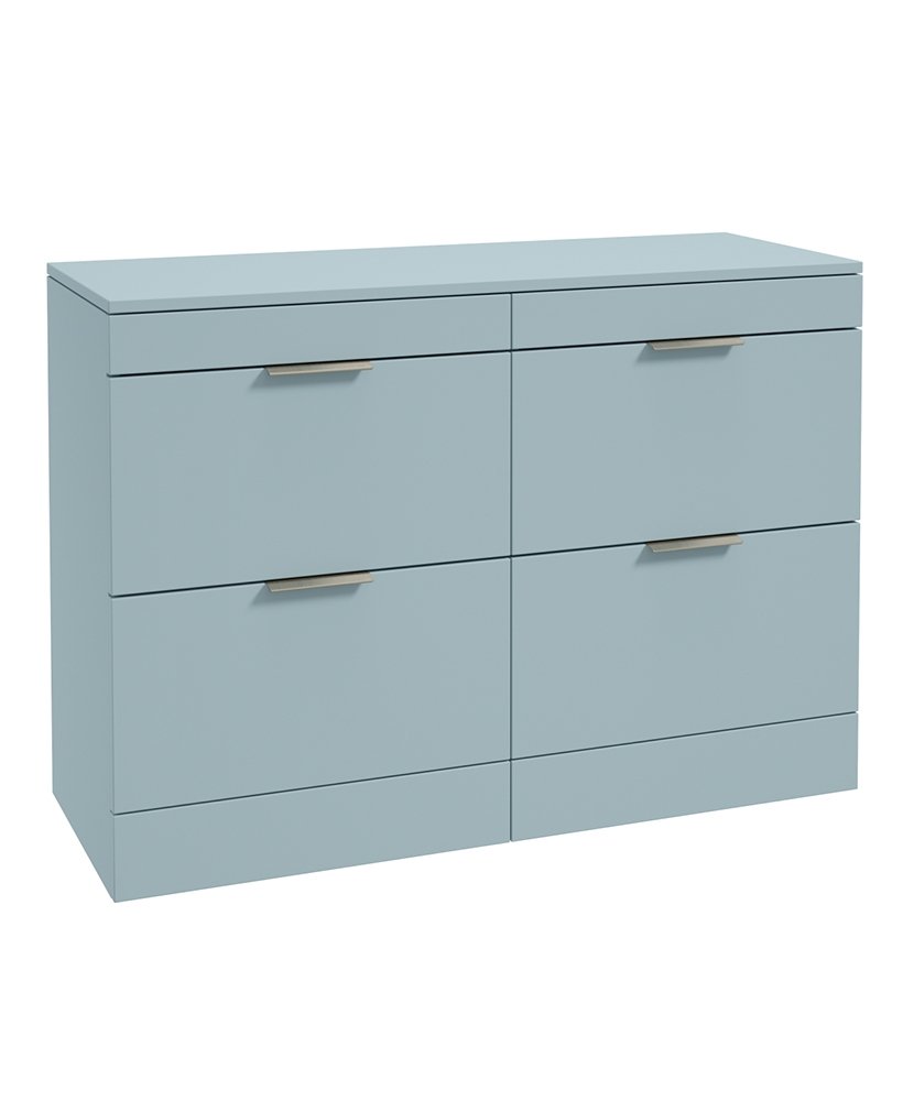 STOCKHOLM FLOORSTANDING 120CM FOUR DRAWER COUNTERTOP VANITY UNIT MATT MORNING SKY BLUE - BRUSHED NICKEL HANDLE