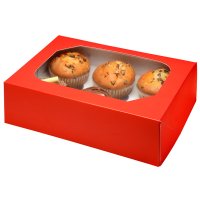 6 Pieces Cupcake/Muffin Box Glossy Red - 240 x 165 x 75mm