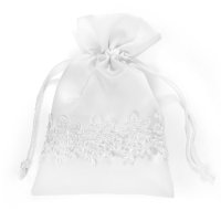 Satin Pouch With Lace Ribbon White - 100 x 150mm