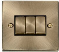 CLICK DECO VICTORIAN ANTIQUE BRASS INGOT 10A 3-GANG 2-WAY SWITCH BLACK