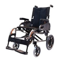 Flexible sliver and black wheelchair with multiple adjustments and options.