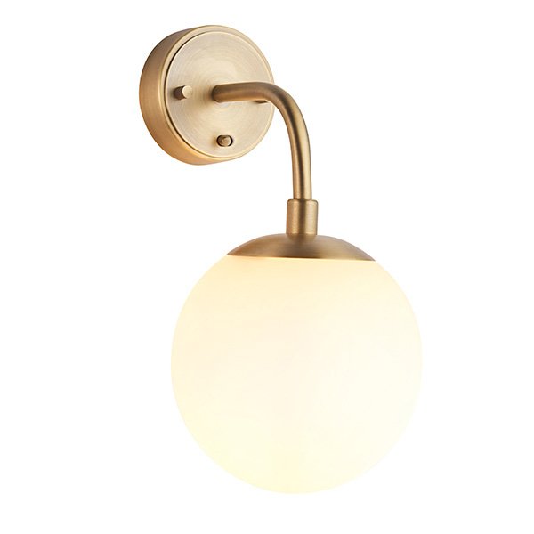 Endon Matt Antique Brass Wall Light With Opal Glass