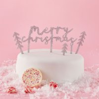 Silver 'Merry Christmas' Glitter Acrylic Cake Topper Set