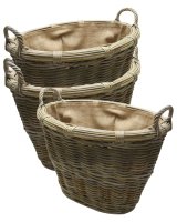 Oval Baskets With Ears And Hessian Liner Large