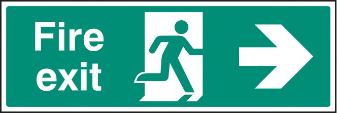 Fire exit right arrow 450x150mm adhesive backed *duplicate part