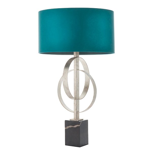 Endon Double Hoop Silver Leaf Table Light With Teal Shade