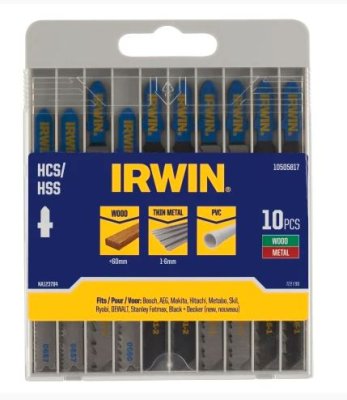 Irwin IRW10505817 HCS/HSS T-Shank Jigsaw Blade Set, 10 Piece