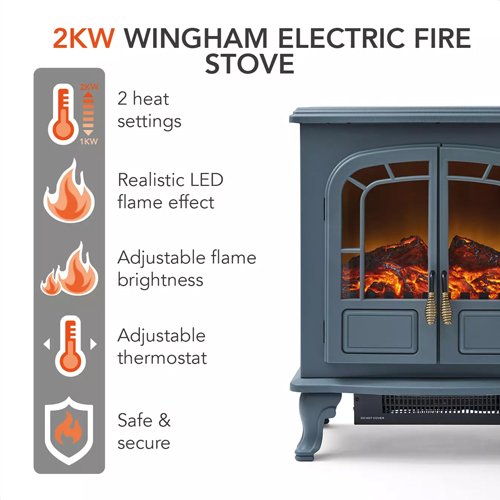 Warmlite Wingham 2kw Electric Double Door Fire Stove - Grey | WL46019G