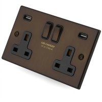 Dark Bronze 2 Gang Socket c/w USB Outlets 6062-914