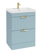 STOCKHOLM 60CM TWO DRAWER FLOOR STANDING MORNING SKY BLUE MATT VANITY UNIT -BRUSHED GOLD HANDLES
