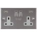 Gunmetal Grey 2 Gang 13A  Socket c/w 2XUSB 6011-914