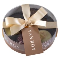 Asstd Belgian chocs in 10cm round with band & ribbon 12x85g