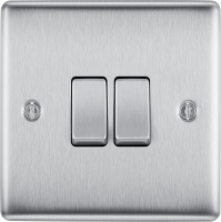 BG Electrical fbs42 Screwless Flat Plate Double Light Switch, Brushed Steel,20A 16AX , 2 Way