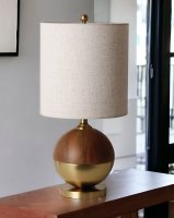 Naha Round Wood and Gold Metal Table Lamp