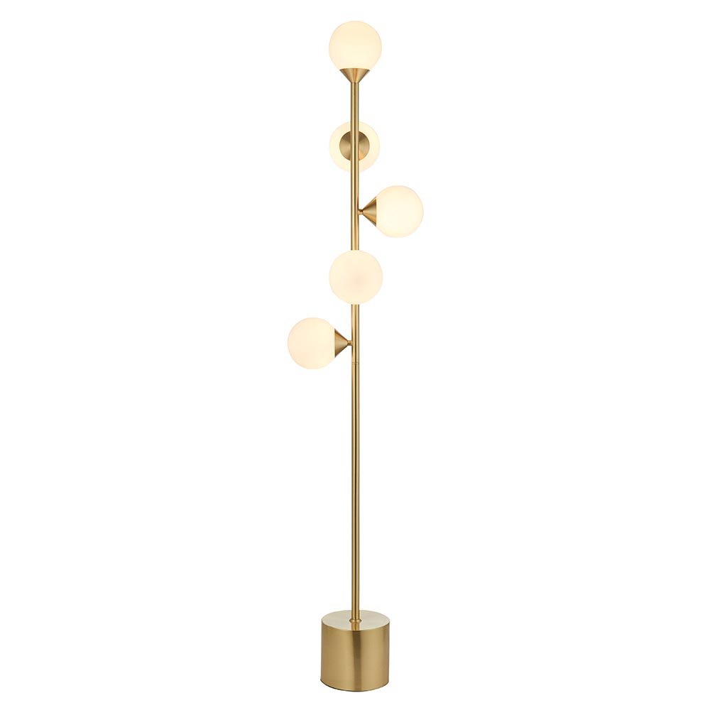 Endon Satin Brushed Gold Floor Light With Gloss White Glass