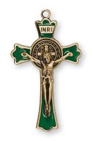 Metal/Green Enamel Benedict Crucifix 3 inch   (1225/GREEN)