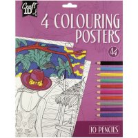 A4 Colouring Poster 4 Sheet with Pencils - Holiday