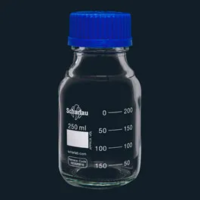 Clear lab bottle 250ml GL45 with PP screw-cap and pp pouring ring bl