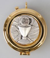 Gilt Pyx 2 inch- Antique Silver Motif - Chalice   (88884)
