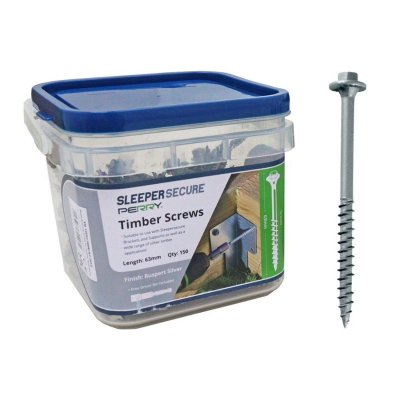 SleeperSecure 63mm Sleeper Screws Silver - Hex Head - Tub of 150