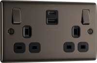 NEXUS BLACK NICKEL 13A DOUBLE SWITCHED POWER SOCKET + USB A+C (22W) - BLACK NICKEL  BLACK INSERT