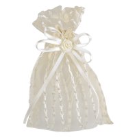Organza/Satin Striped Pouch Ivory - 14 x 10 cm