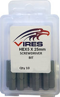 Vires 4mm Hex 25mm Screwdriver Bit Set 10pce