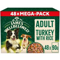 James Wellbeloved Adult Dog Turkey with Rice and Vegetables in Gravy Pouches Mega Pack 48x90gm DL11K