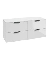 STOCKHOLM 120CM WALL HUNG FOUR DRAWER GLOSS WHITE COUNTERTOP VANITY UNIT - MATT BLACK HANDLE