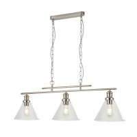 PYRAMID 3LT PENDANT SATIN SILVER, CLEAR GLASS SHADE