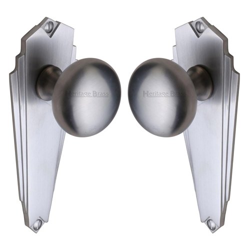 BR1810-SC - Heritage Brass Mortice Knob on Latch Plate Broadway Design Satin Chrome Finish